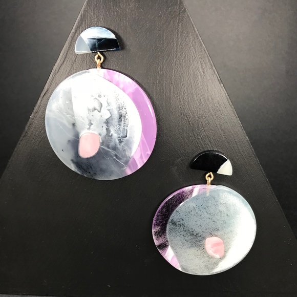 🆑 Purple and Black Round Drop Earrings - Picture 2 of 8